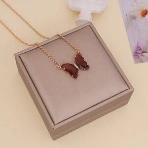 *ALAZNE* Gold x Brown Butterfly Fashion Necklace